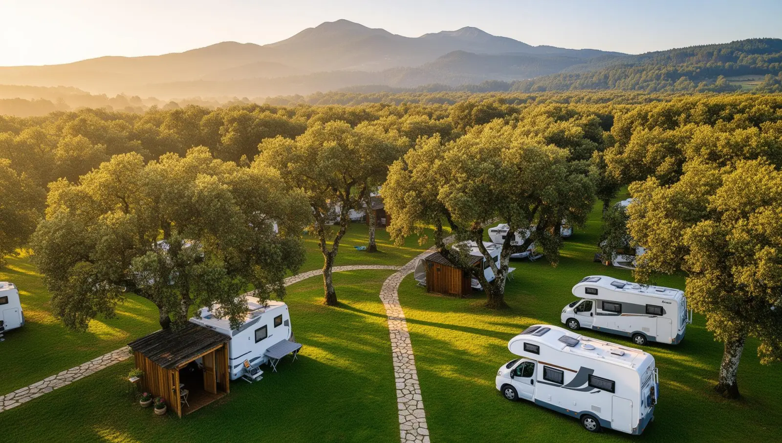 Parcelas para autocaravanas en Los Olmos Park, Santiago de Compostela